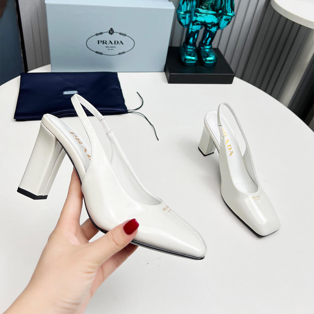 Pra*a Patent Leather Slingback Pumps 85 mm