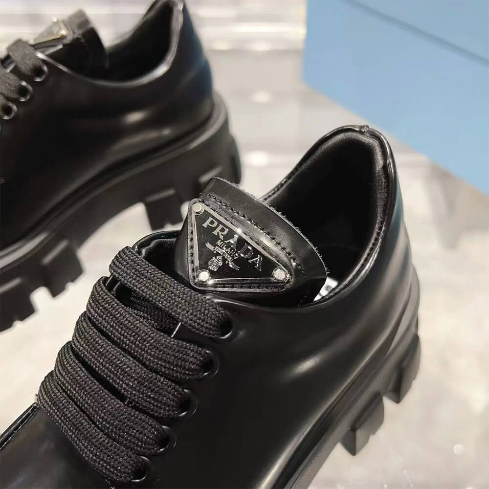 Pra*a Monolith brushed leather lace-up shoes