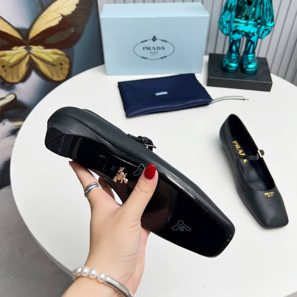 Pra*a Leather Mary Jane Ballerinas