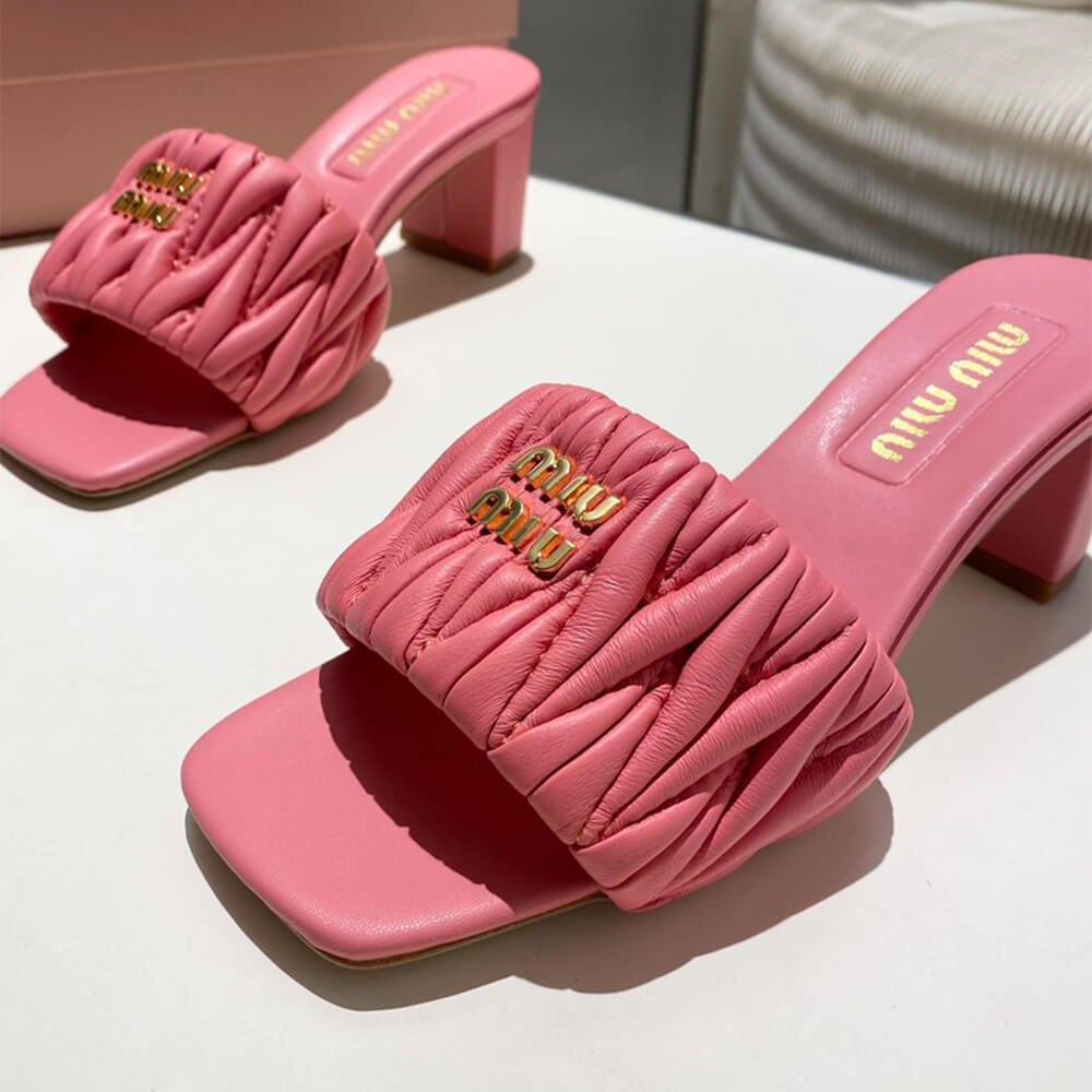 M1um1u Matelass?? nappa leather slides