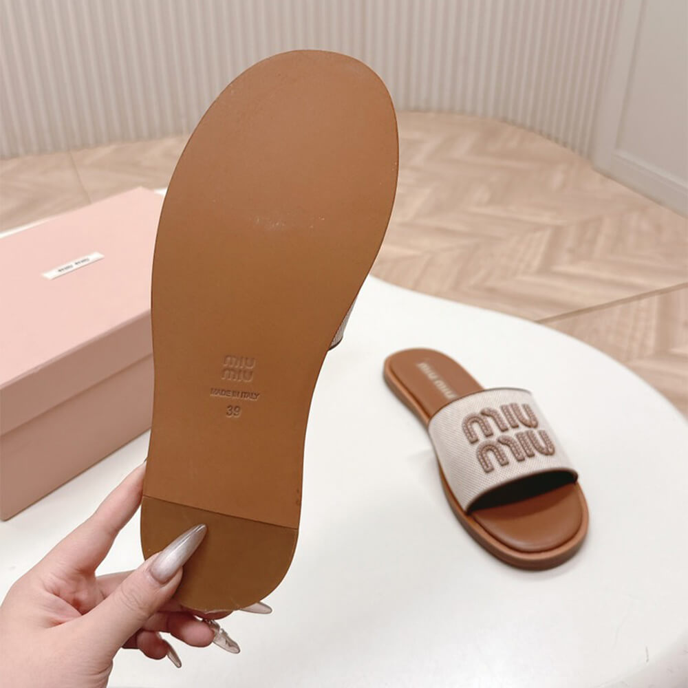 M1um1u Canvas and leather slides