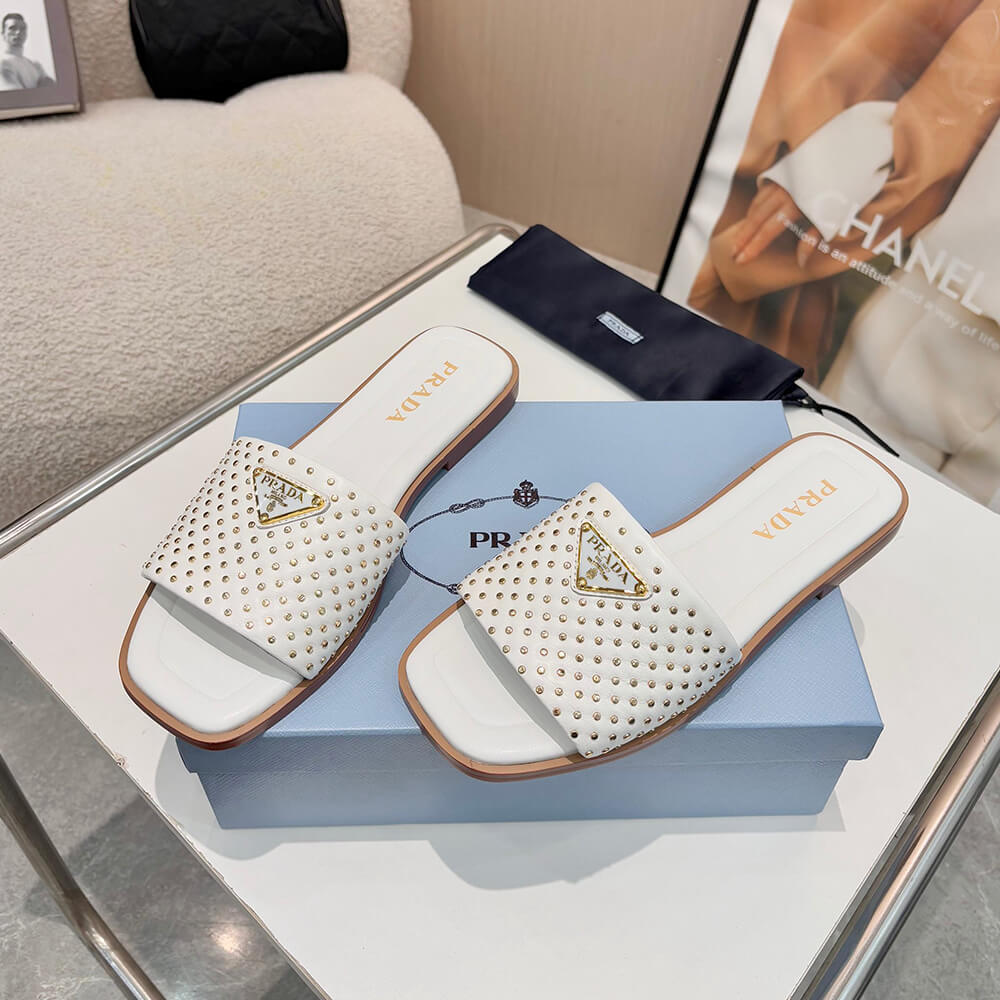 Pra*a Nappa leather slides with studs