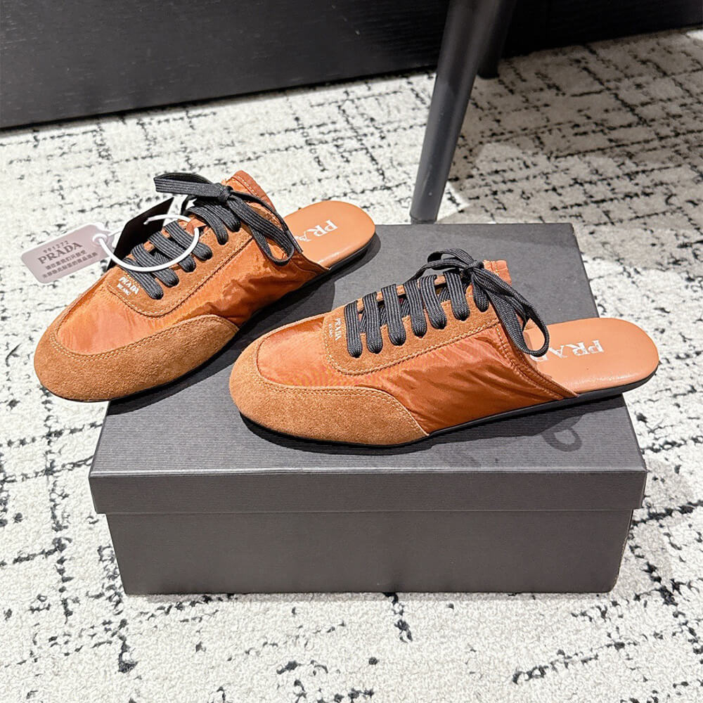 Pra*a Collapse Re-Nylon and suede mules