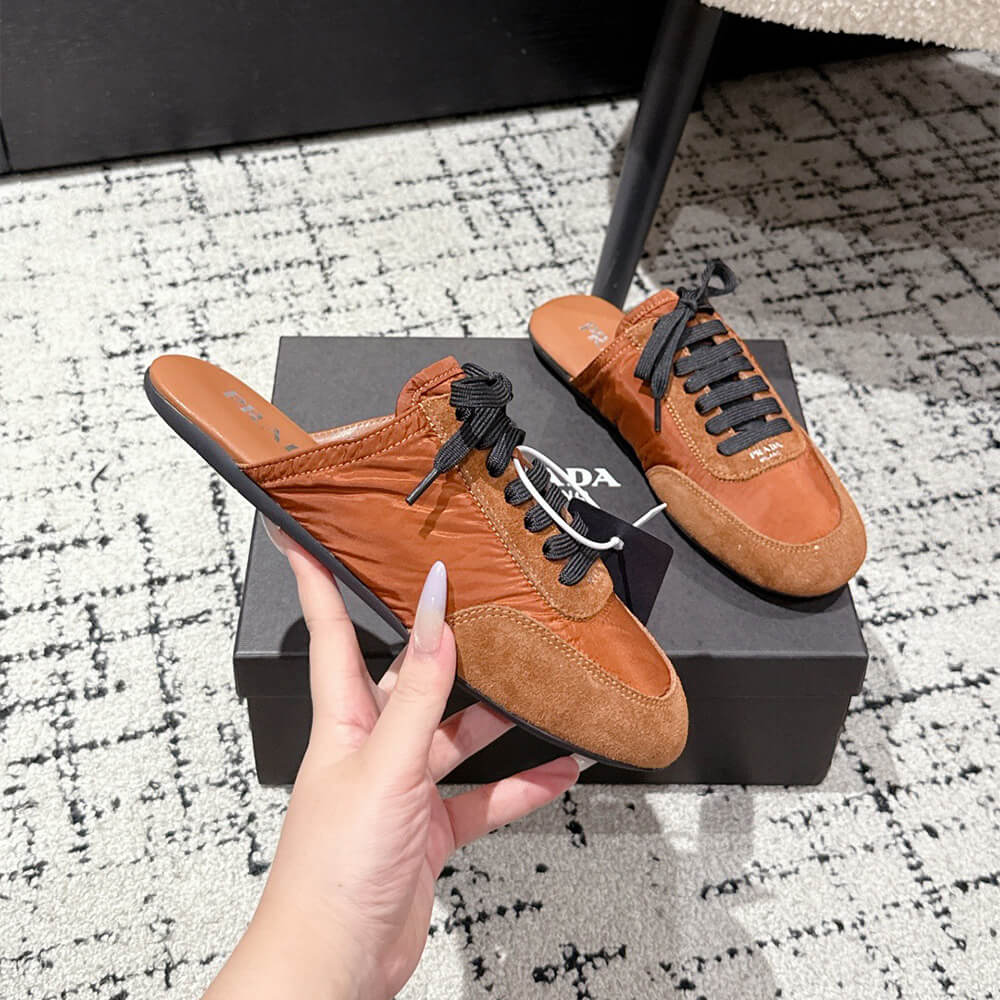 Pra*a Collapse Re-Nylon and suede mules