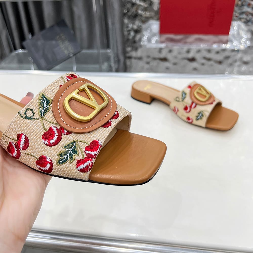 Va1e*ntin0 VLOGO SIGNATURE cherry pattern jacquard sandals (heel height 2 cm)