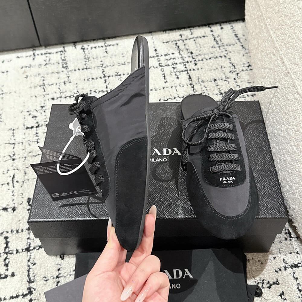 Pra*a Collapse Re-Nylon and suede mules