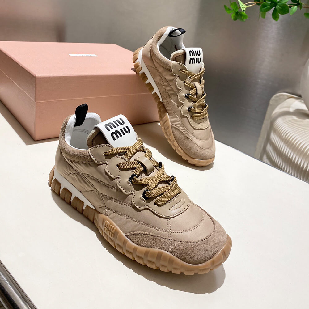 M1um1u Tyre technical fabric and suede sneakers