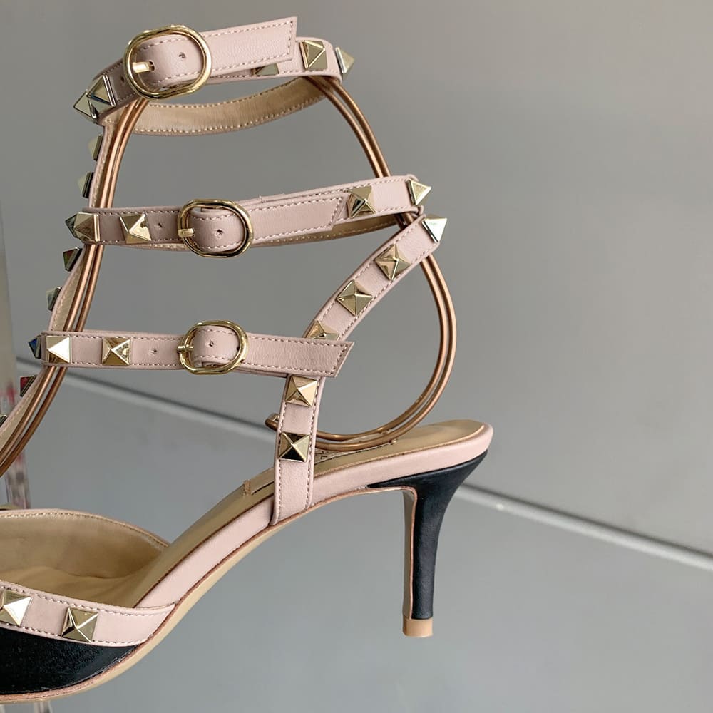 Va1e*ntin0 ROCKSTUD Wrap-around ankle strap rivet high heels (heel height 6.5 cm)