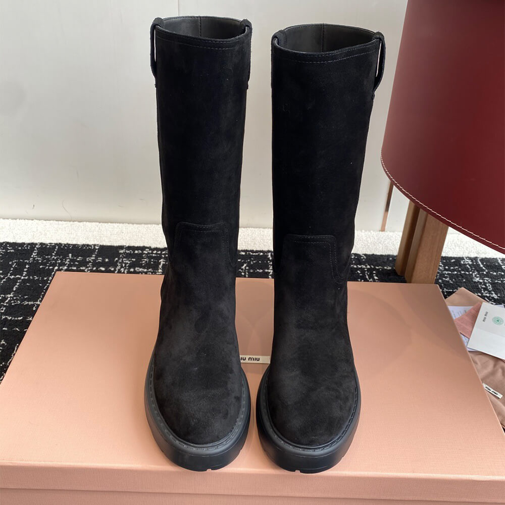 M1um1u Suede Tall Moto Boots