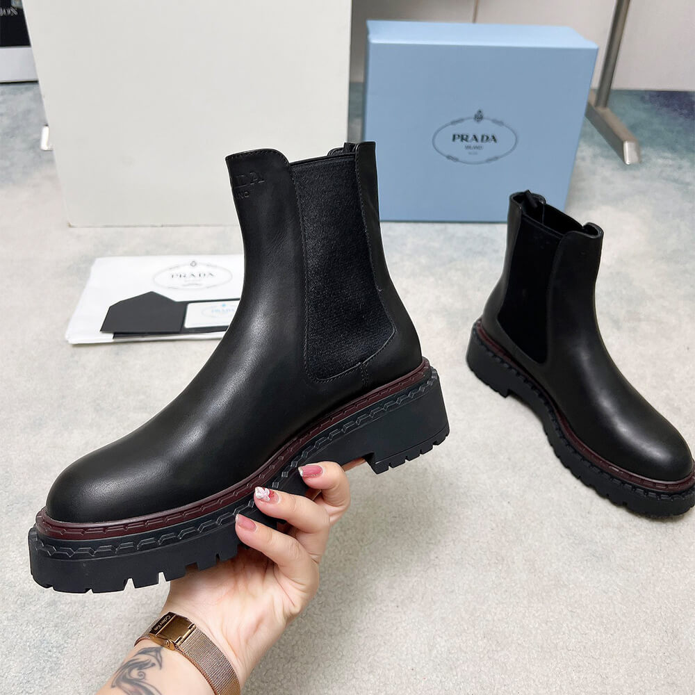 Pra*a Double Chocolate leather Chelsea boots