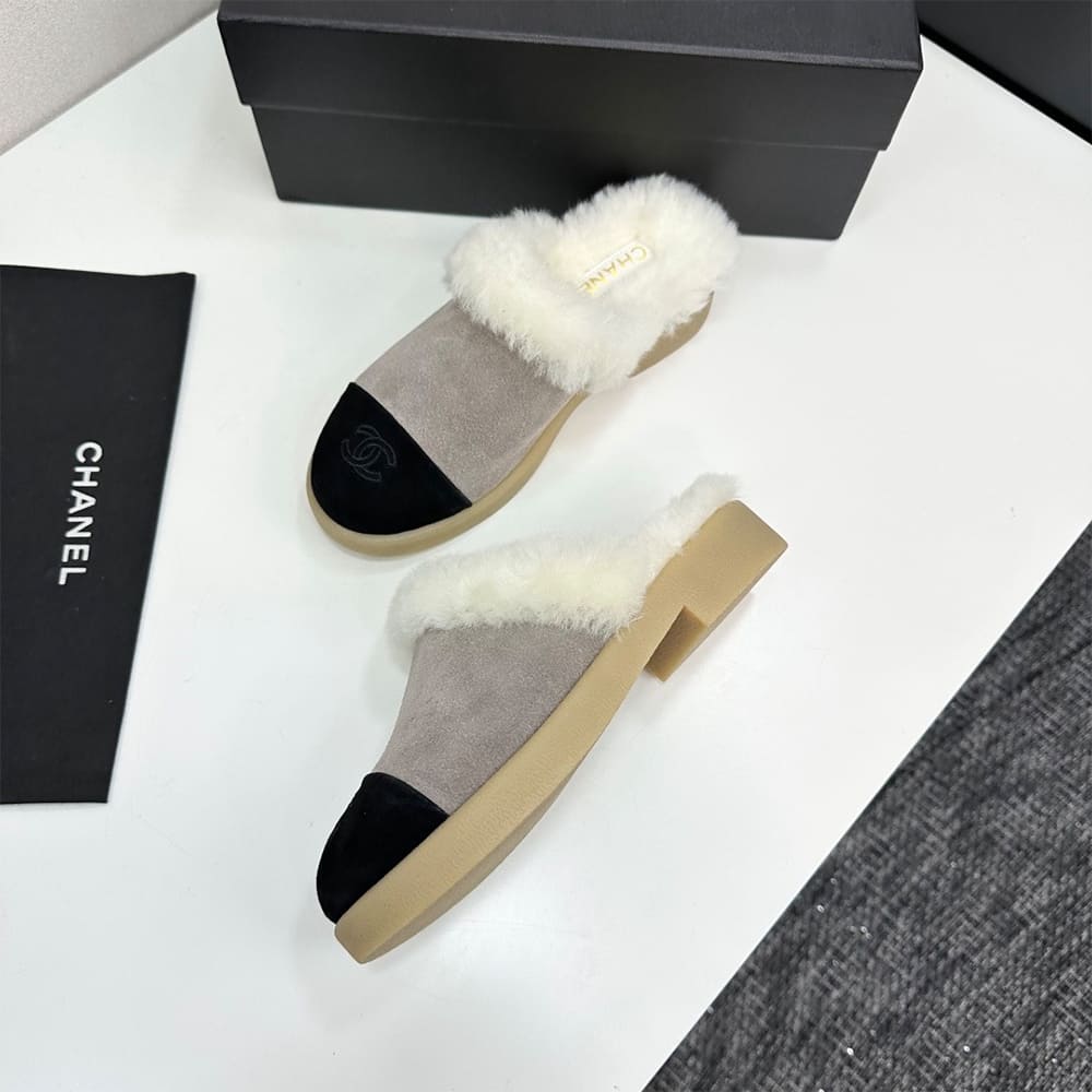 Ch**el Suede Shearling Mules