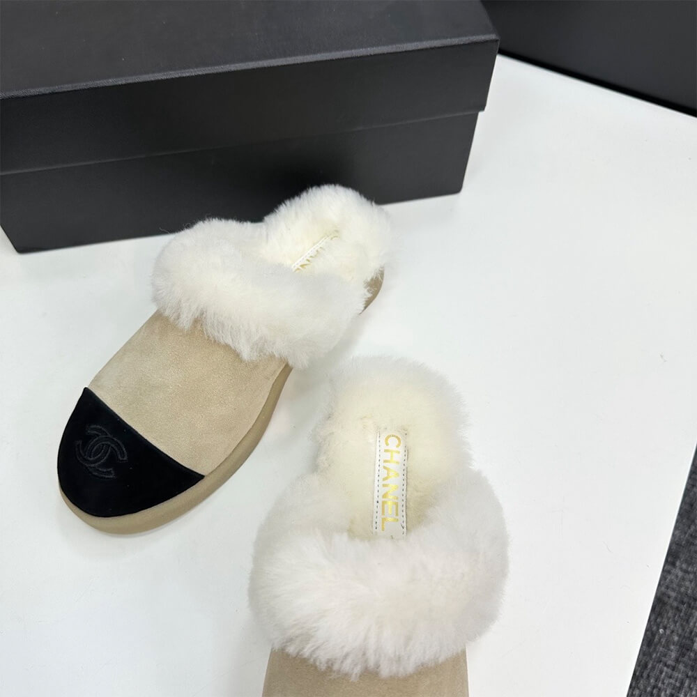 Ch**el Suede Shearling Mules
