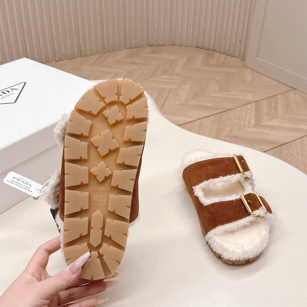 Pra*a Suede and shearling slides
