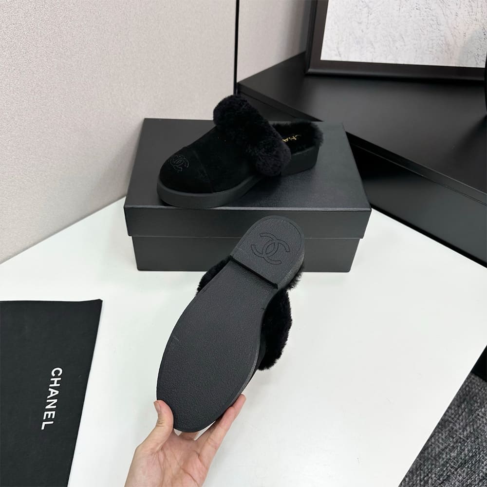Ch**el Suede Shearling Mules