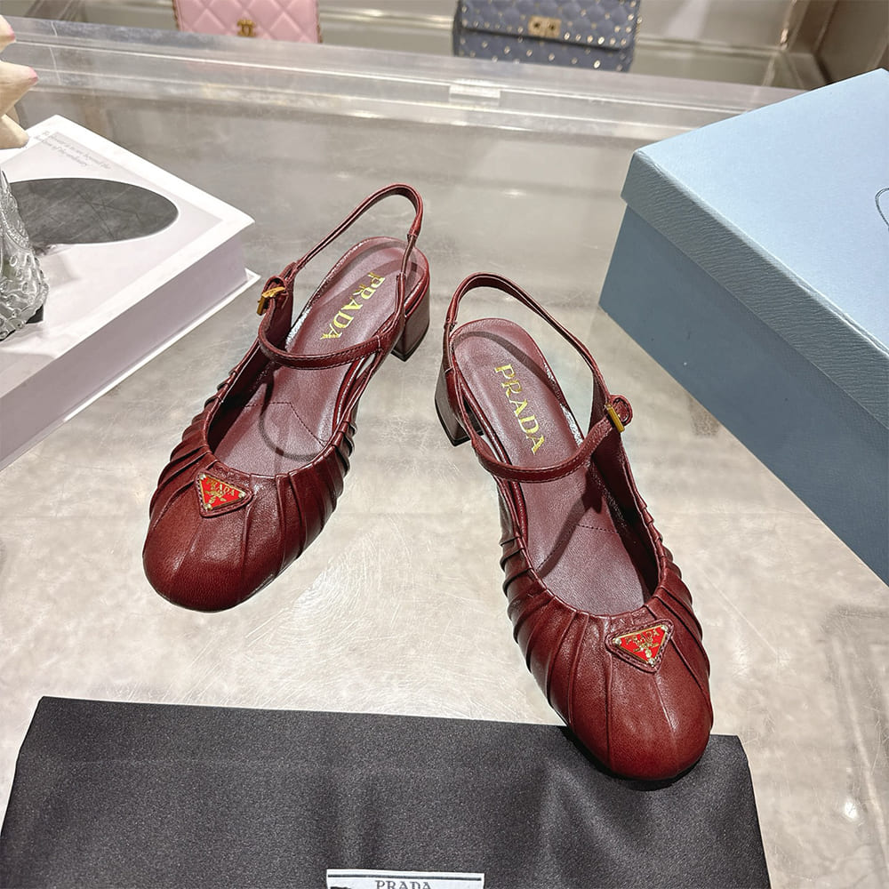 Pra*a Ruched Toe Mary Jane Leather Pumps (EU SIZE 35-41)