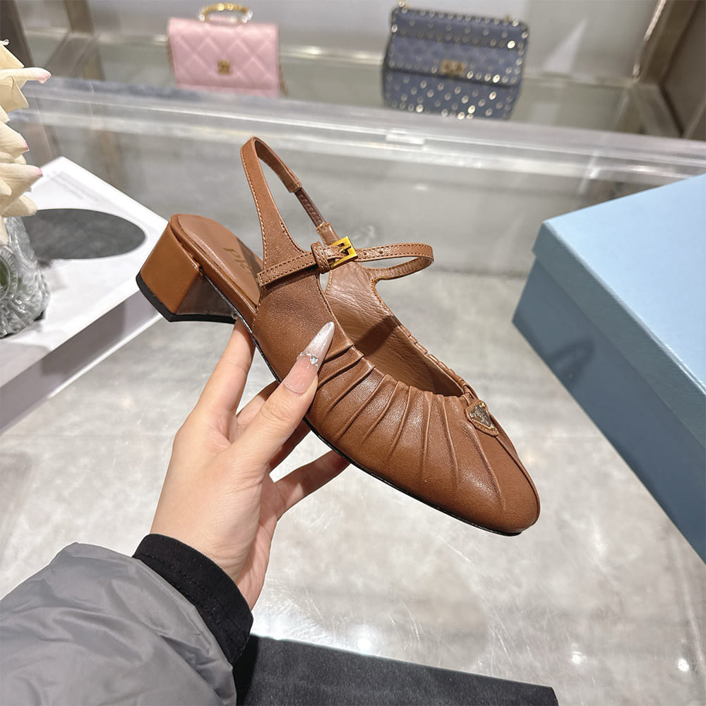 Pra*a Ruched Toe Mary Jane Leather Pumps (EU SIZE 35-41)