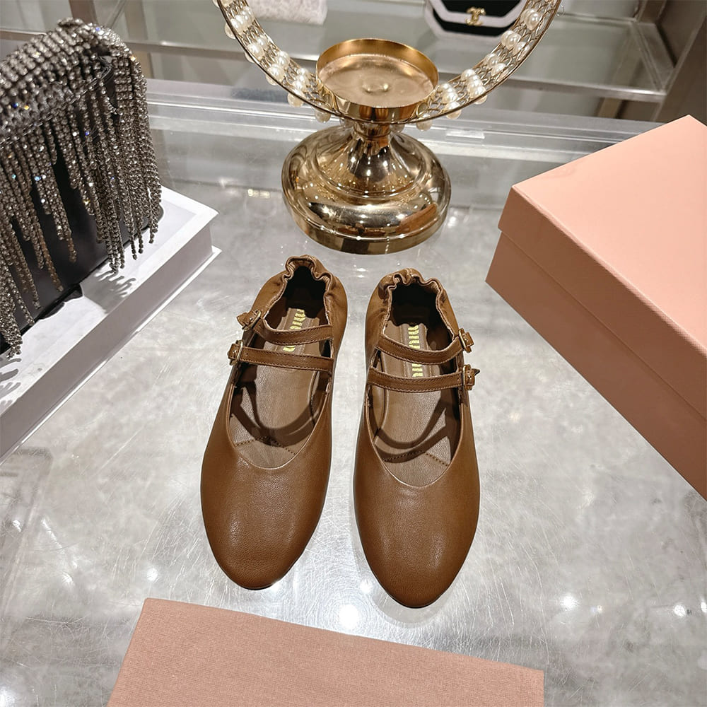 M1um1u Ruched Nappa Leather Ballet Flats (EU SIZE 35-41)