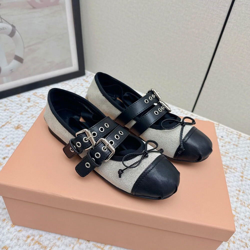 M1um1u Canvas and leather ballerinas (EU SIZE 35-40)