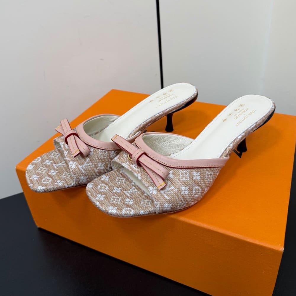 LV x TM Monogram Pink Beige Heeled Mules (EU SIZE 35-42)