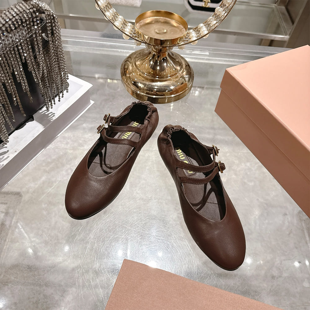 M1um1u Ruched Nappa Leather Ballet Flats (EU SIZE 35-41)
