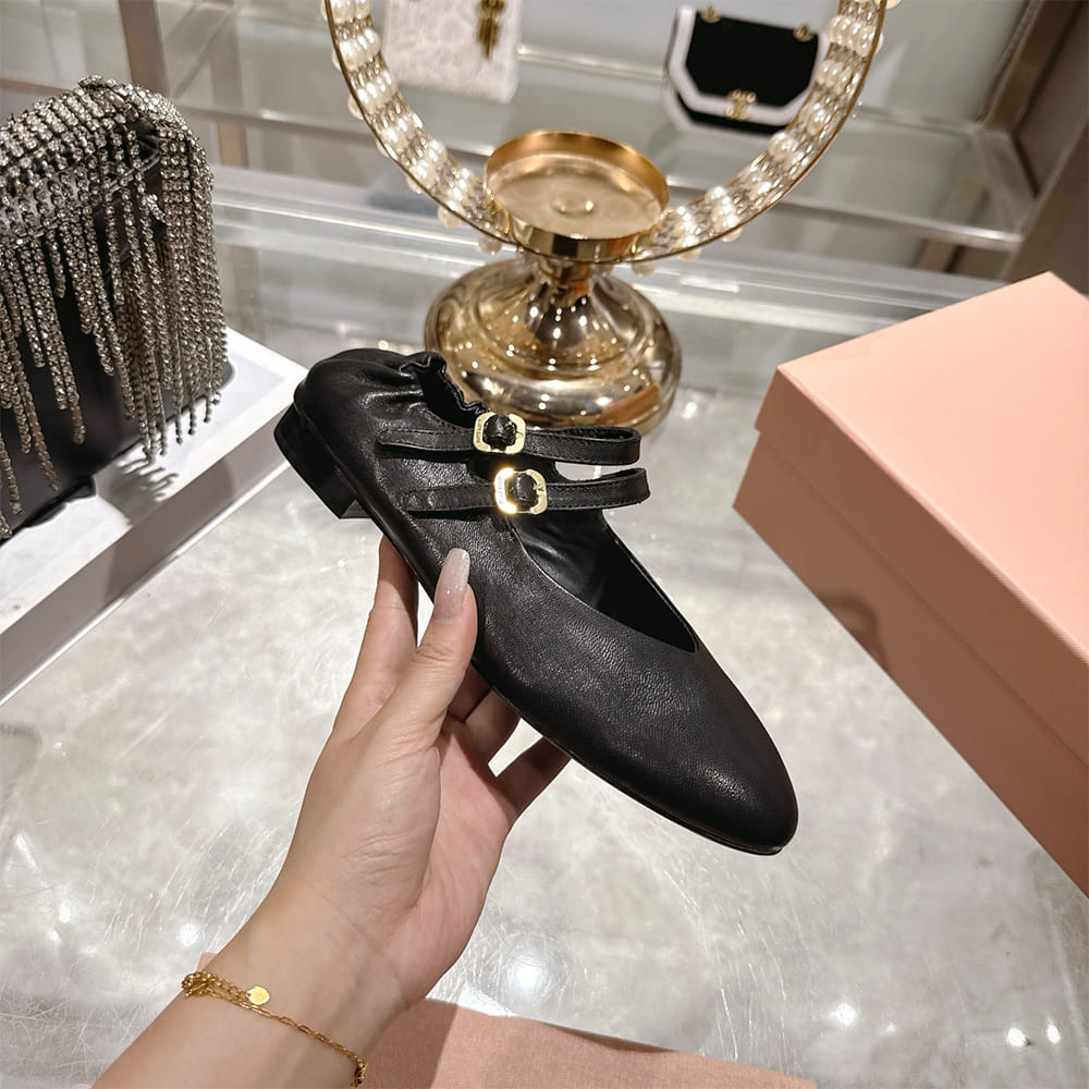 M1um1u Ruched Nappa Leather Ballet Flats (EU SIZE 35-41)