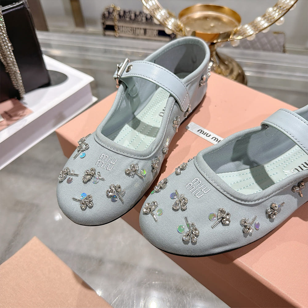 M1um1u Embroidered drill ballerinas (EU SIZE 35-41)