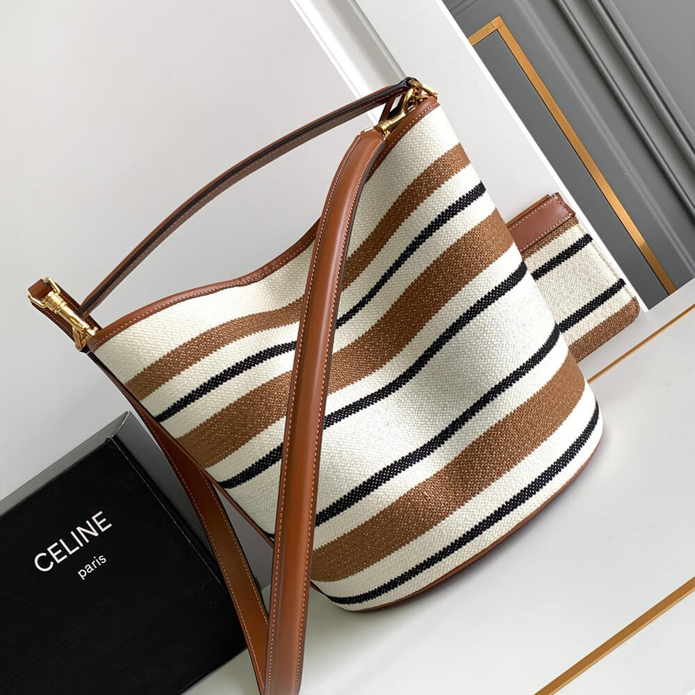 Ce1i*e BUCKET 16 BAG IN STRIPED TEXTILE WITH Ce1i*e JACQUARD(high-end grade)