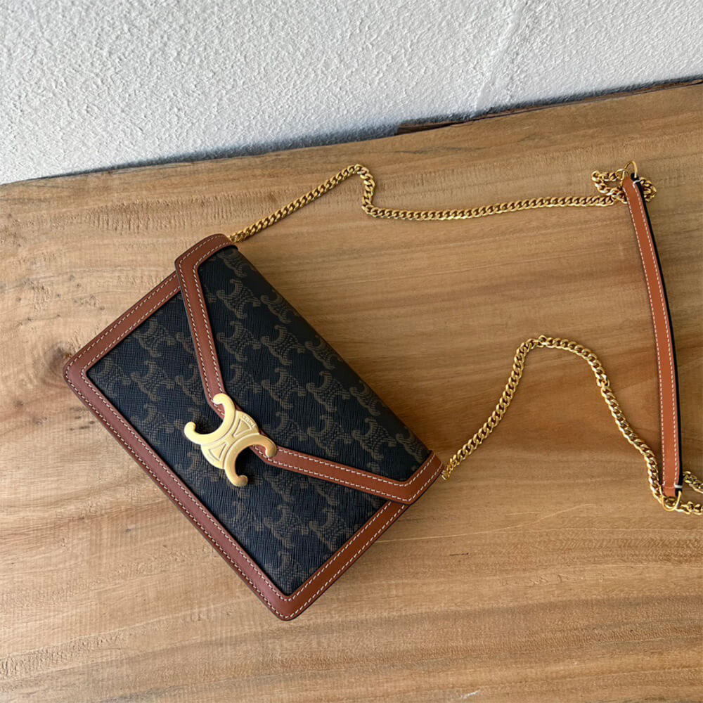 Ce1i*e WALLET ON CHAIN MARGO in TRIOMPHE CANVAS and calfskin(High-end Grade)
