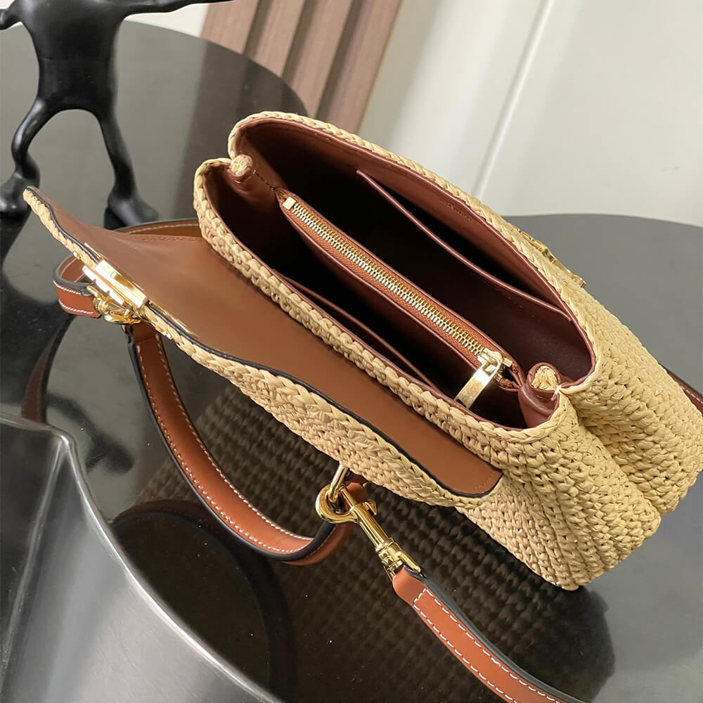Ce1i*e TEEN NINO BAG IN Raffia and calfskin(HIGH-END GRADE)