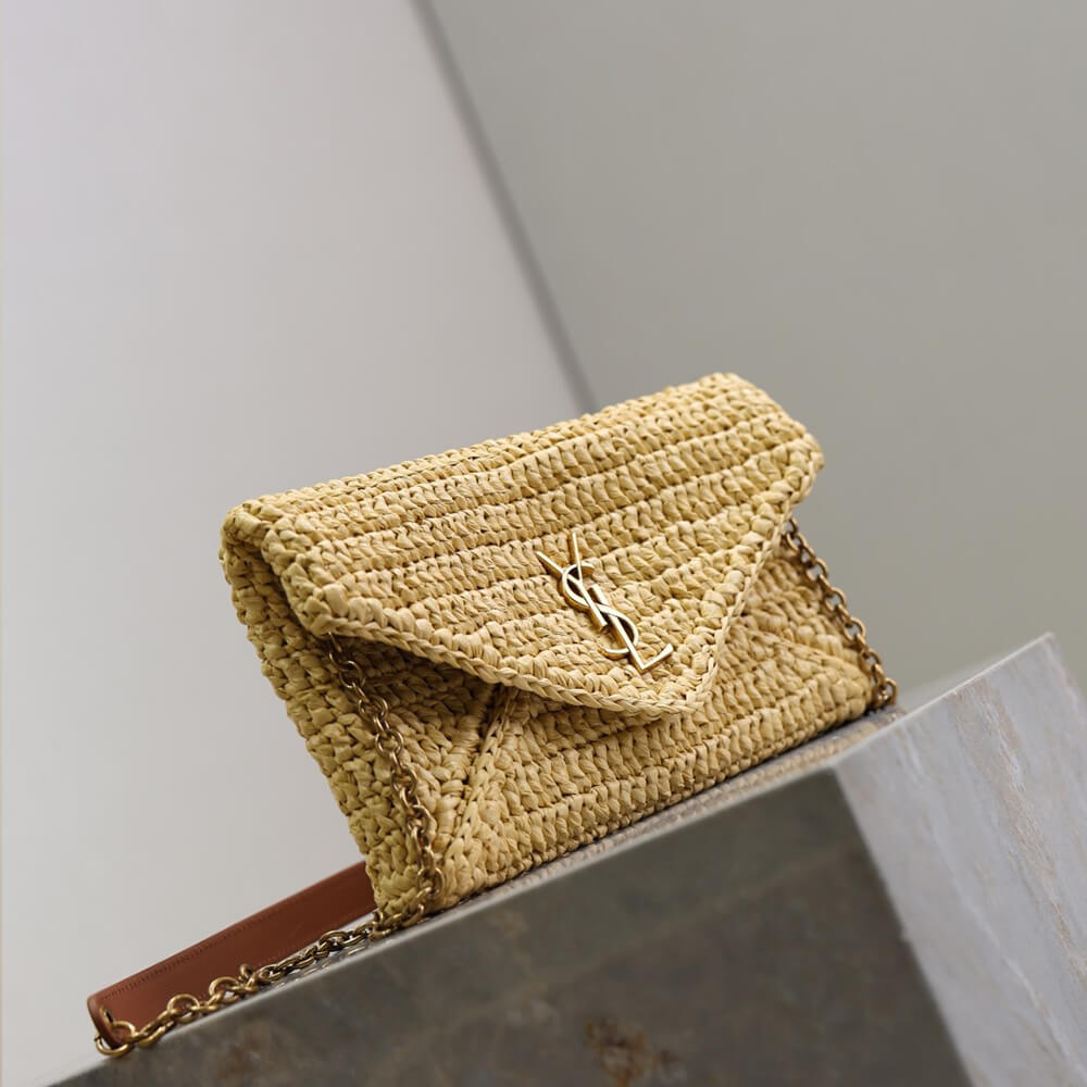 Y51 Cassandre leather-trimmed raffia shoulder bag(High-end Grade)
