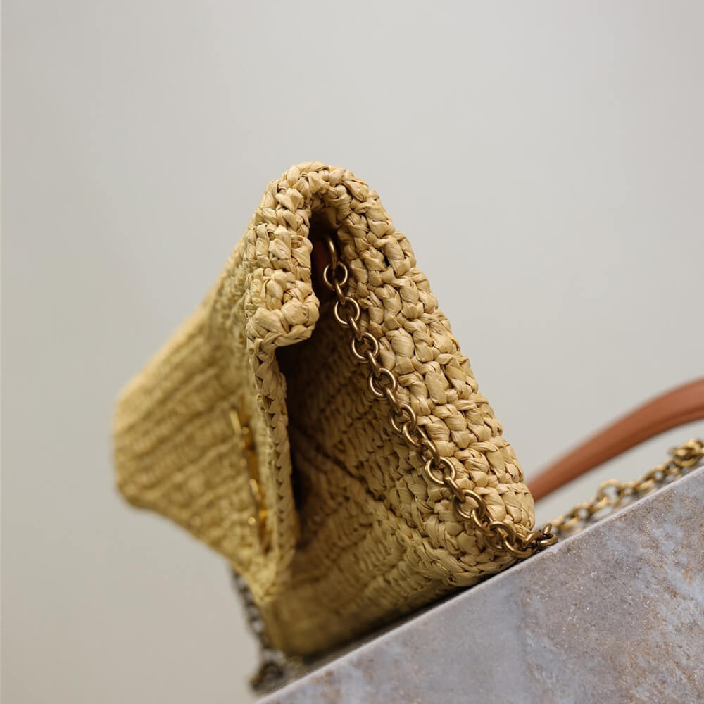Y51 Cassandre leather-trimmed raffia shoulder bag(High-end Grade)