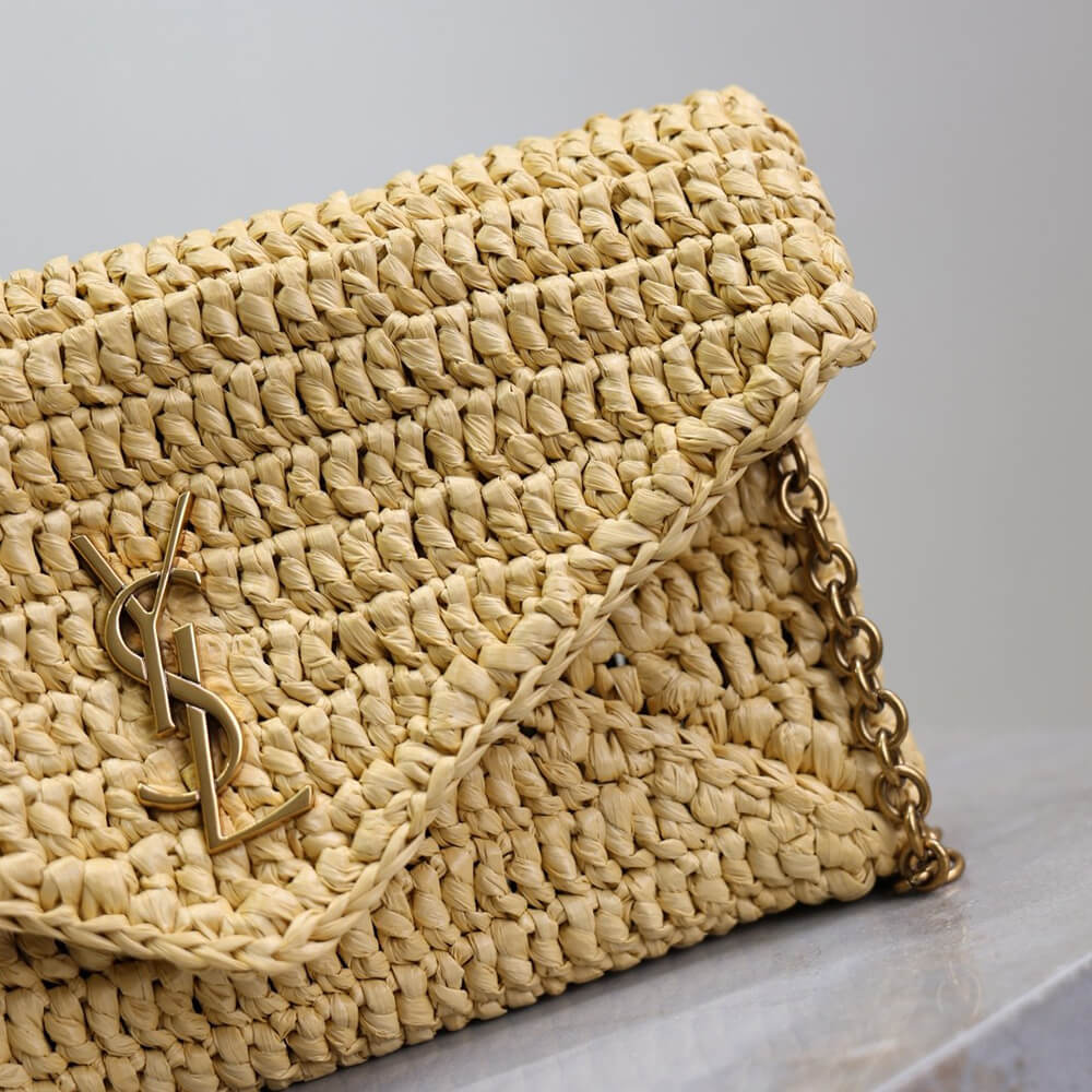 Y51 Cassandre leather-trimmed raffia shoulder bag(High-end Grade)