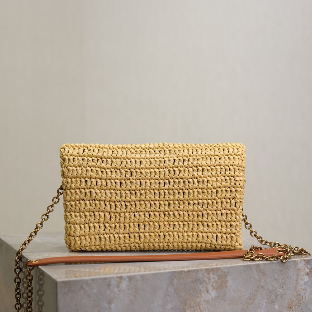 Y51 Cassandre leather-trimmed raffia shoulder bag(High-end Grade)