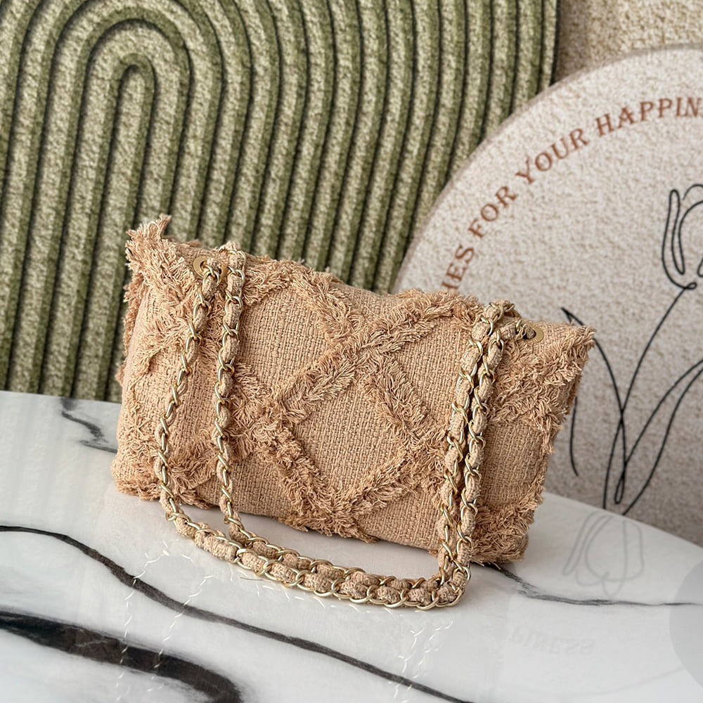 Ch**el Crochet Tweed Flap Bag(HIGH-END GRADE)